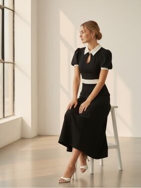 Valentine Puff Sleeve Keyhole Neckline Maxi Dress